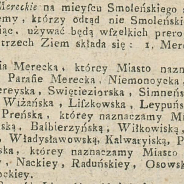 Gazeta Warszawska. 1793 m. Nr. 105. Jame aprašytos Merkinės vaivadijos ribos