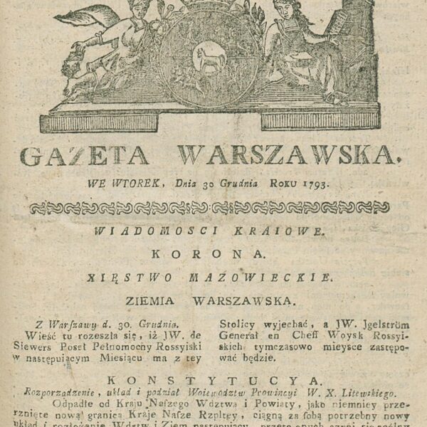 Gazeta Warszawska. 1793 m. Nr. 105. Jame aprašytos Merkinės vaivadijos ribos