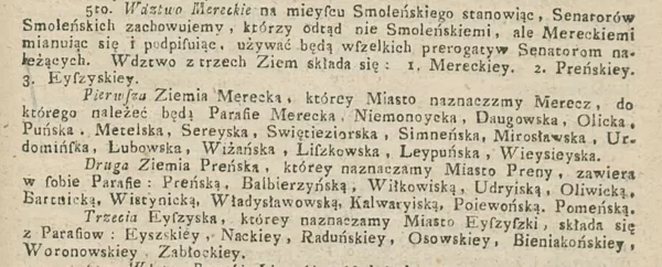 Gazeta Warszawska. 1793 m. Nr. 105. Jame aprašytos Merkinės vaivadijos ribos